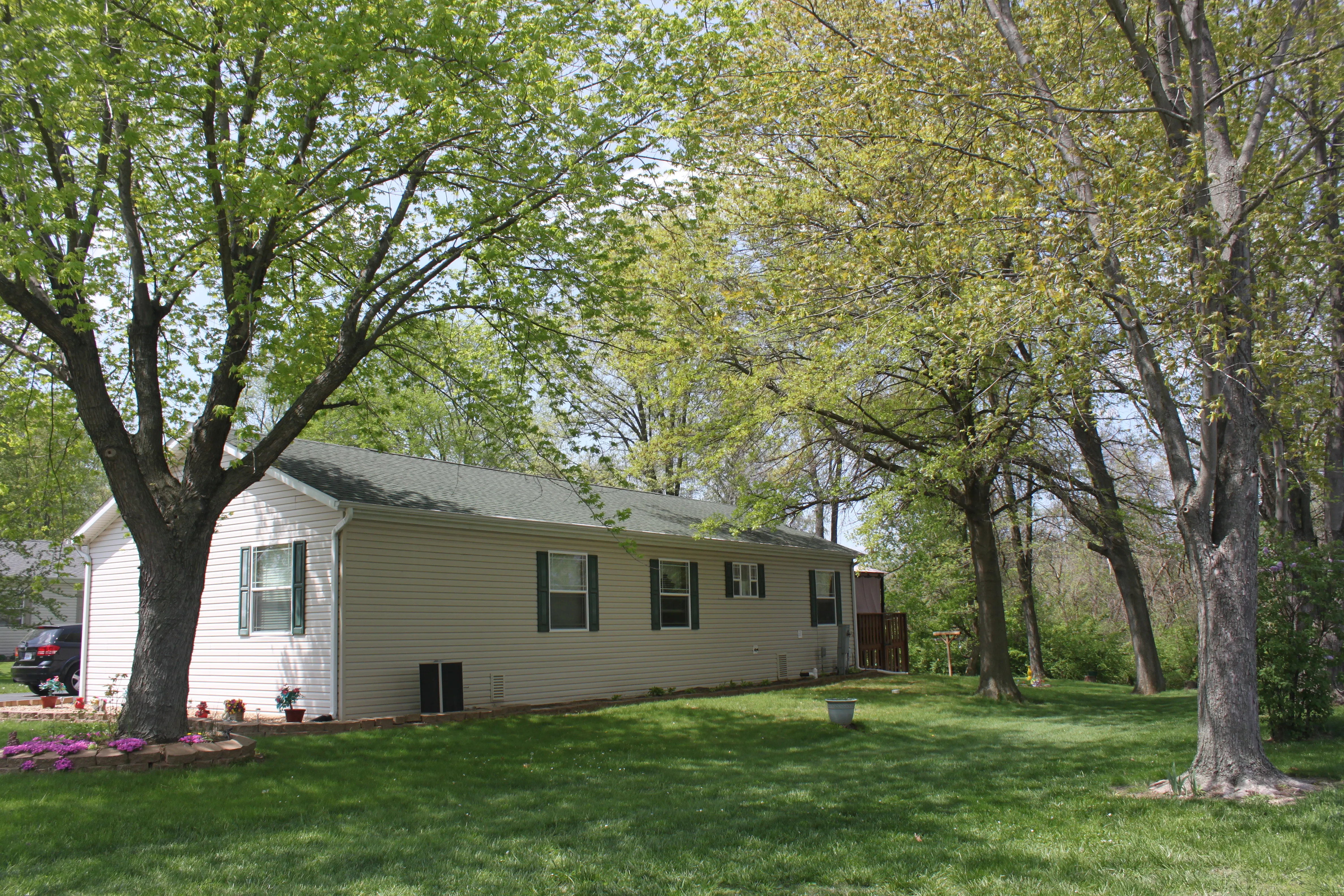 House with green shutters
